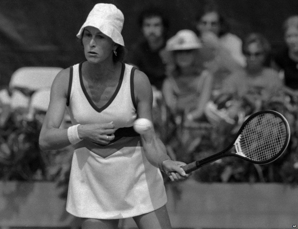 Renee Richards in the opening round of the 1977 US Open