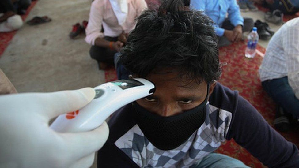A man in a quarantine centre in India