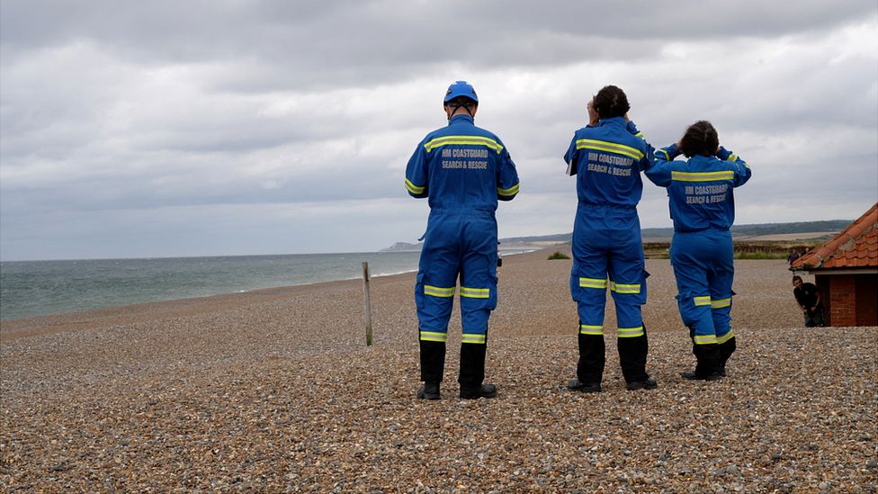 Coastguard rescue team on Cley beach in Norfolk