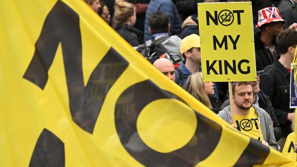 Anti-monarchy protesters in central London on Saturday