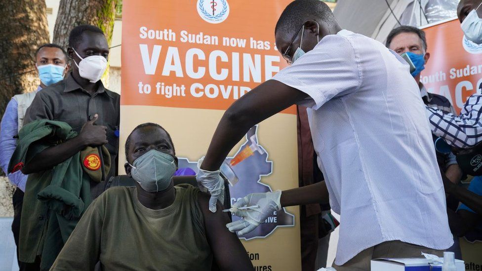 A man in South Sudan receives the Covid-19 vaccine