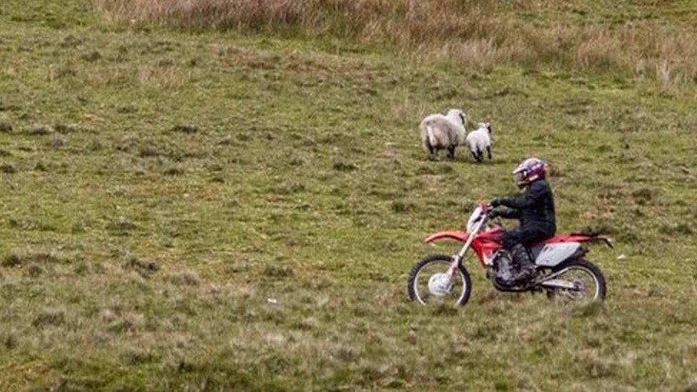 Motorbike riders on greenlanes, Isle of Man