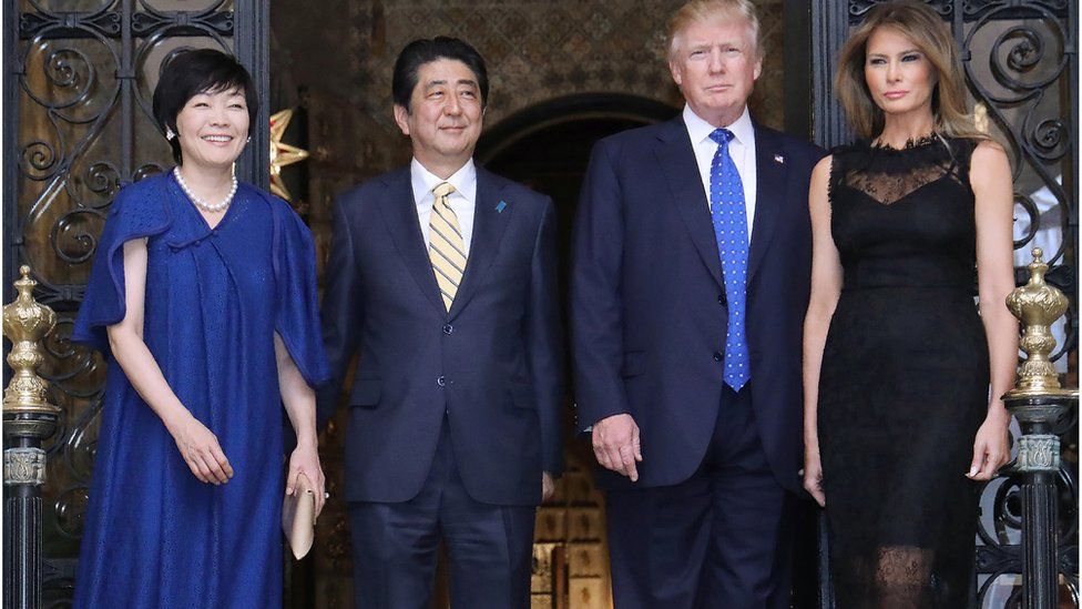Akie and Shinzo Abe with Melania and Donald Trump