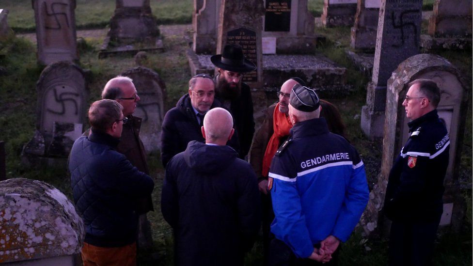 The prefect of the Bas-Rhin region, Jean-Luc Marx, visited the site to express his support for the Jewish community