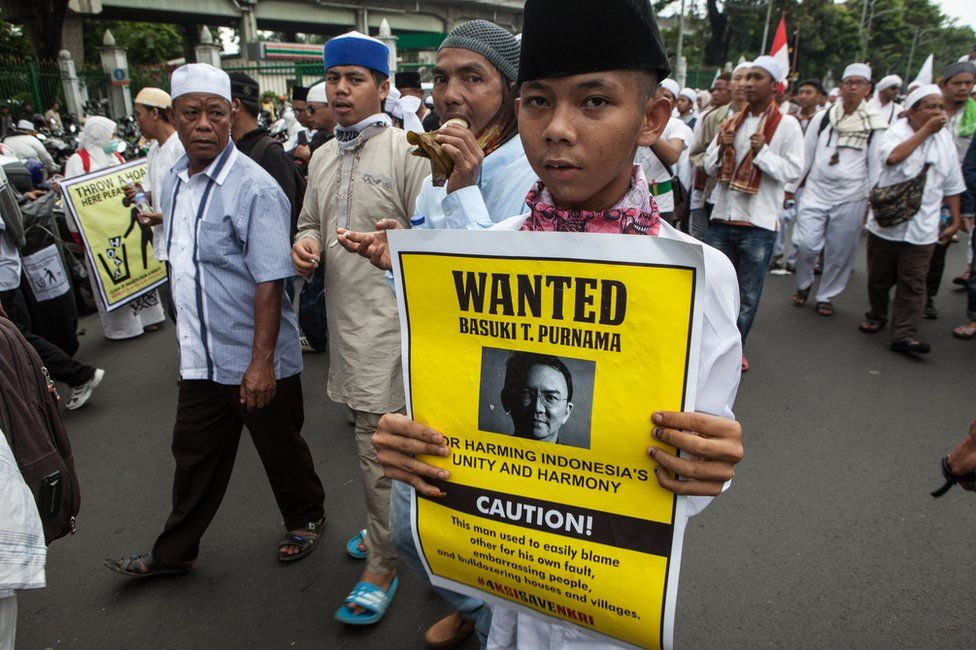 Protesters march on 4 November 2016 in Jakarta, Indonesia.