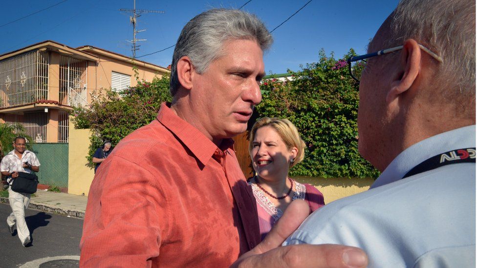 Cuban first vice-president Miguel Diaz-Canel speaks with the press in Nautico neighbourhood in Havana, on April 19, 2015