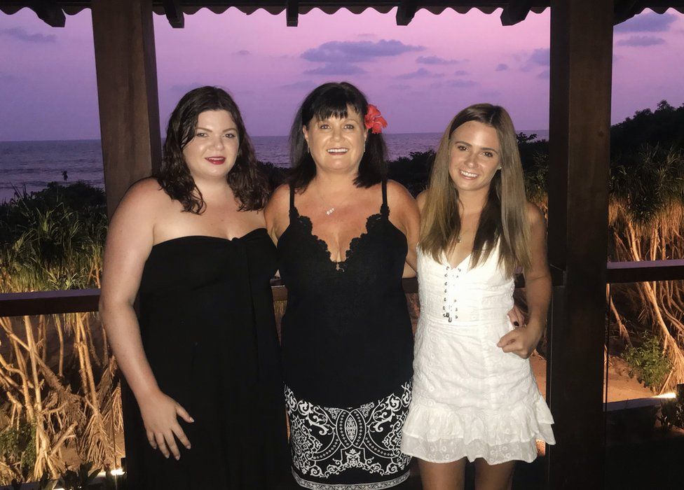 Becky, together with her sister Amanda and mother, Catherine, in Sri Lanka on Mother's Day last year