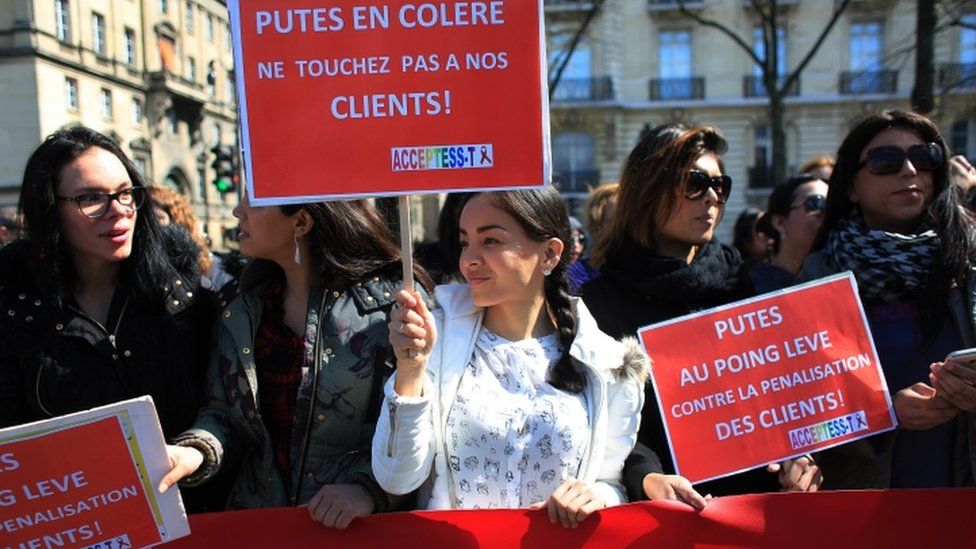 Protesting sex workers in Paris, France - 6 April 2016
