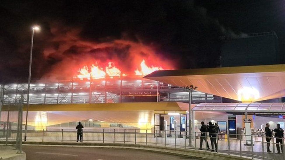 Huge flames resulted from a fire that broke out at the terminal two car park at Luton airport