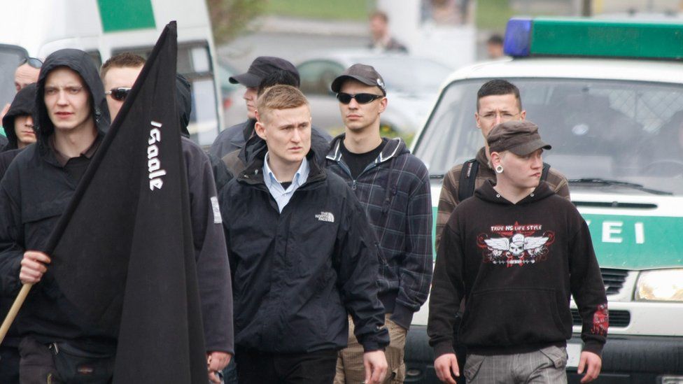 Benedikt Kaiser (front-centre) was photographed here in an ultranationalist march in Zwickau in 2010