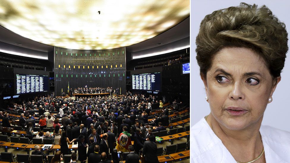 A composite image showing Brazil's lower house and President Rousseff