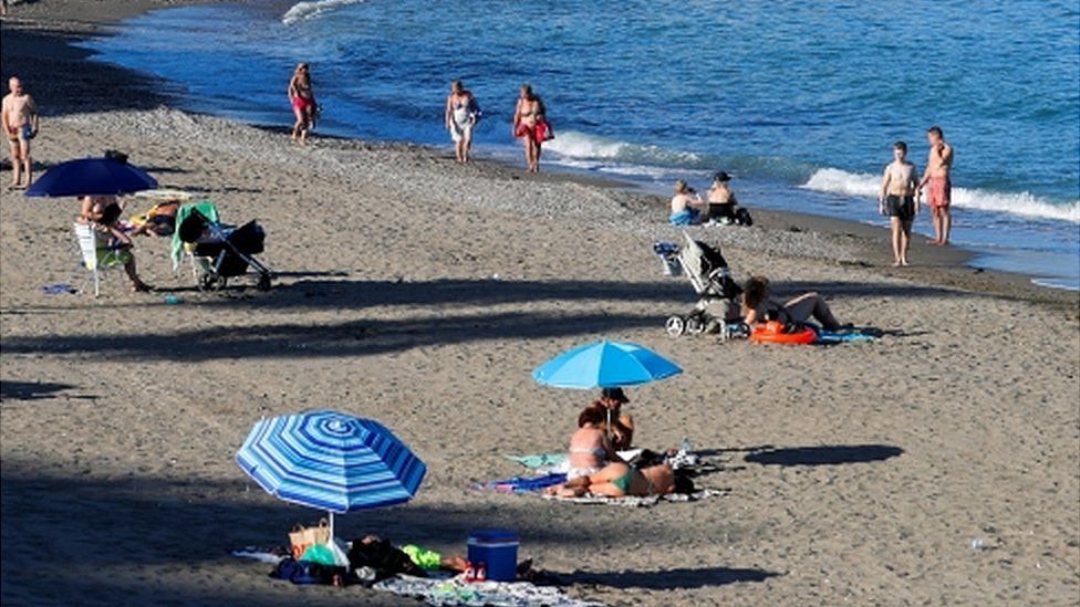 Beach in Benalmadena, southern Spain, 7 June 2021