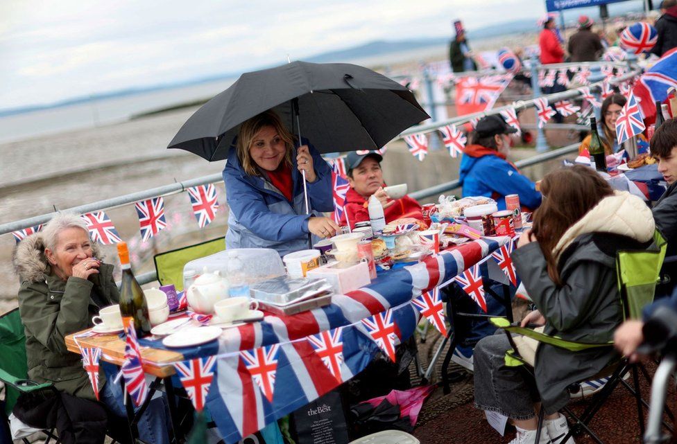 People attend a Platinum Jubilee lunch on Morecambe seafront