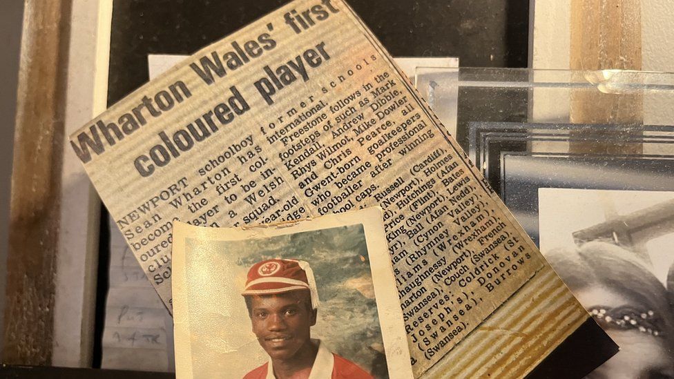 Newspaper clippings about Sean Wharton being the first Black player to represent Wales U15s