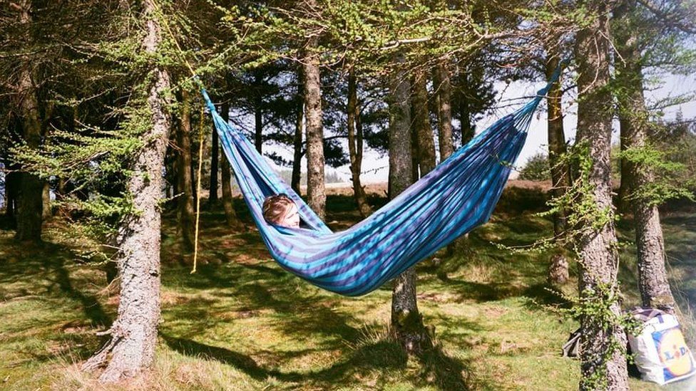 Dana Druka in a hammock in the Pentlands in Edinburgh