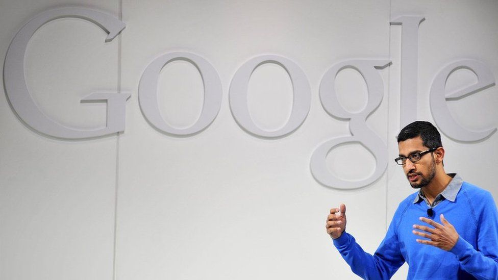 File picture taken on July 24, 2013 shows Sundar Pichai, Senior Vice President of Android, Chrome and Apps for Google, speaking at a media event at Dogpatch Studios in San Francisco, California