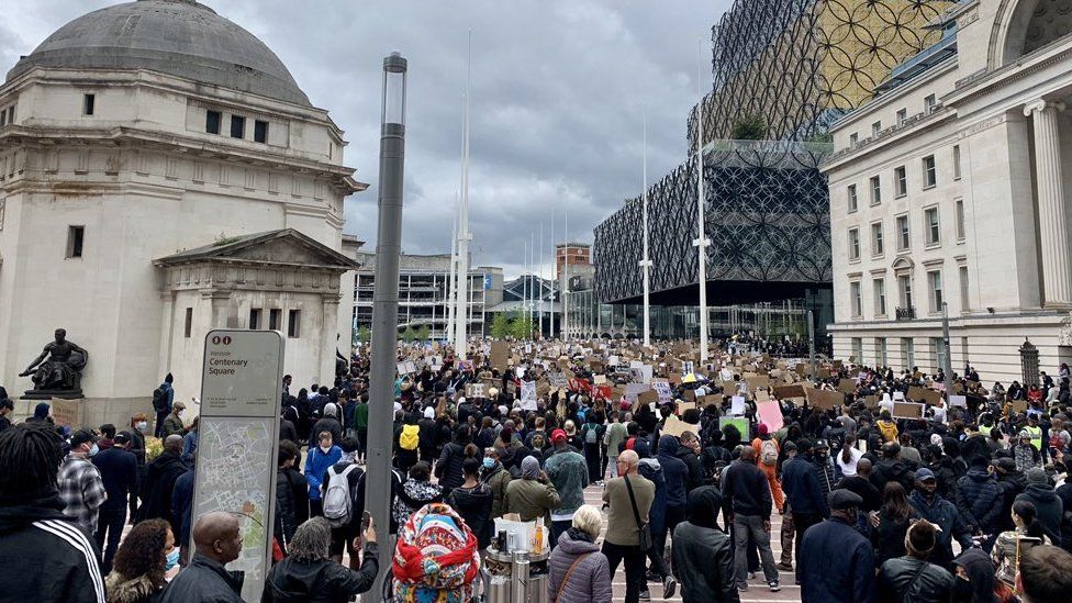 Protesters in Centenary Square, Birmingham