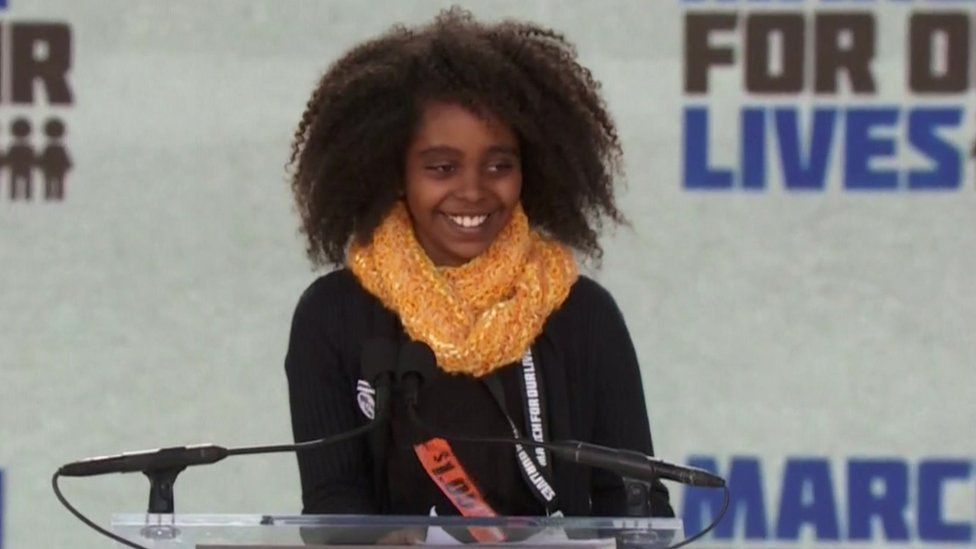 Naomi Walder smiles as she addresses the crowd at March for Our Lives