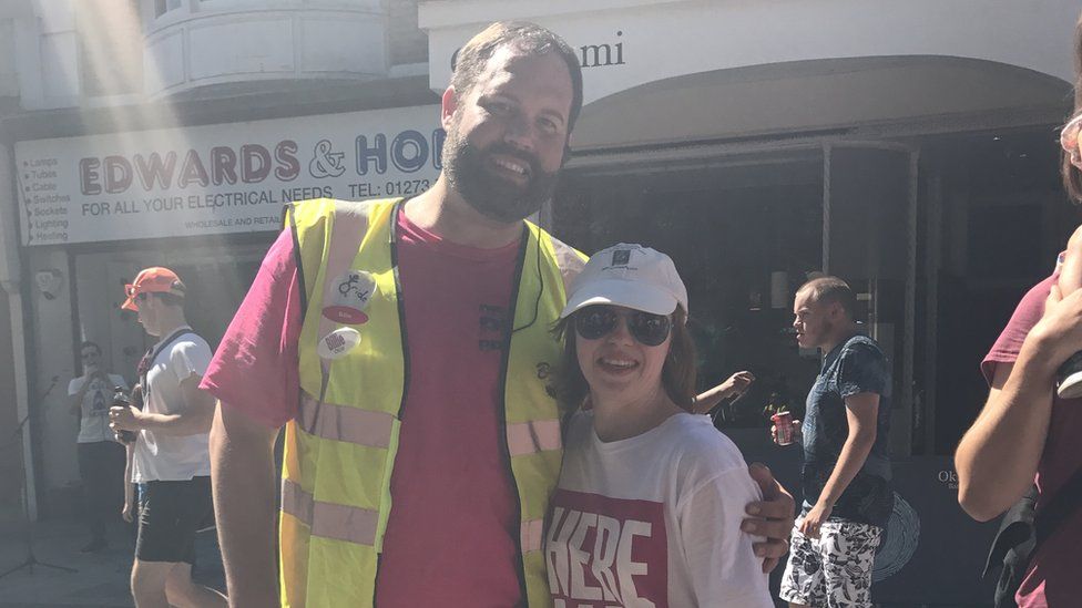 Disability Pride Brighton festival steward with actress Sarah Gordy, who has Downs Syndrome