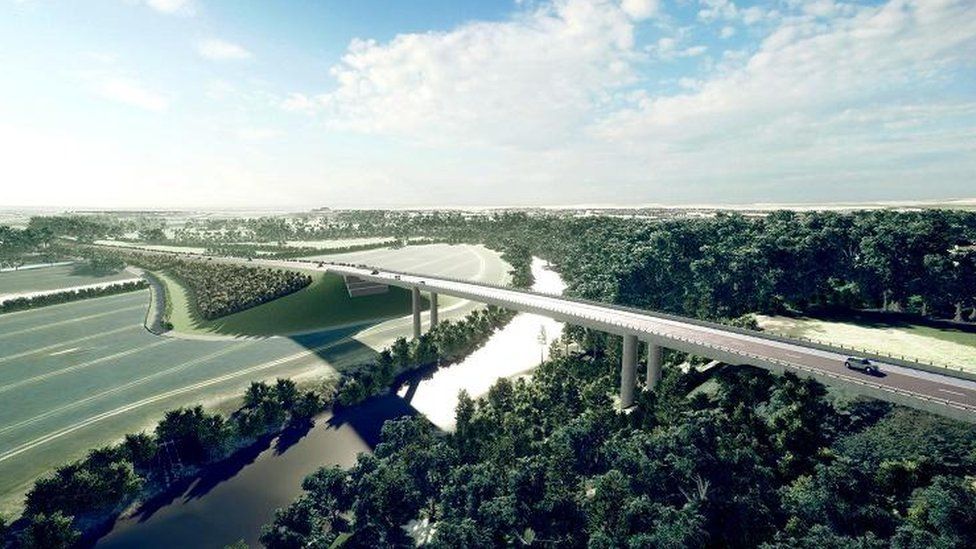 Artist's impression of the proposed new road bridge over the River Severn, in Shrewsbury