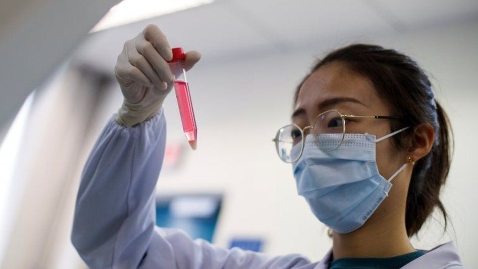 A scientist works in the lab of Linqi Zhang on research into novel coronavirus disease (COVID-19) antibodies for possible use in a drug at Tsinghua University"s Research Center for Public Health in Beijing, China, March 30, 2020.