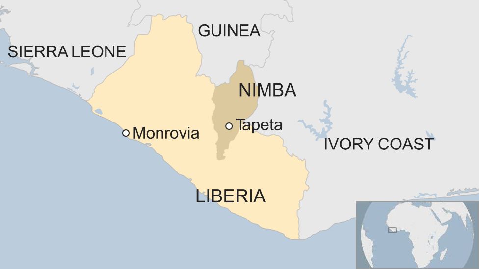 Map of Liberia, showing Nimba county