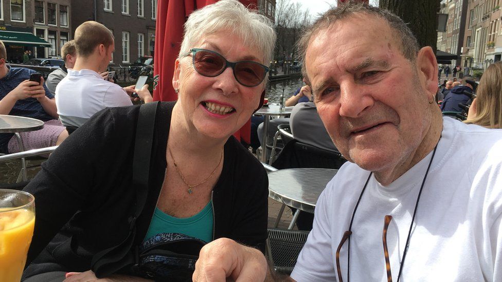 Nanette and Colin Smith having drinks in Amsterdam