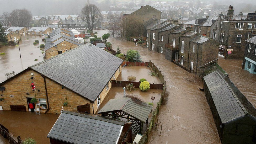 Flooding in the Calder Valley town of Mytholmroyd on 26 December 2015