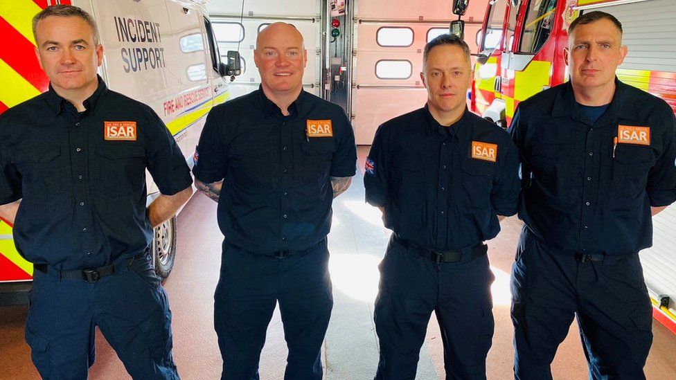 The rescue team back home - l-r John Aitchison, Steven Adams, Keith Gauld and Tony Armstrong.