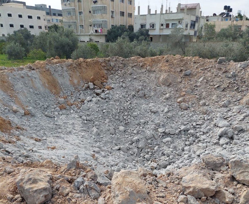 A crater caused by an air strike in Rafah