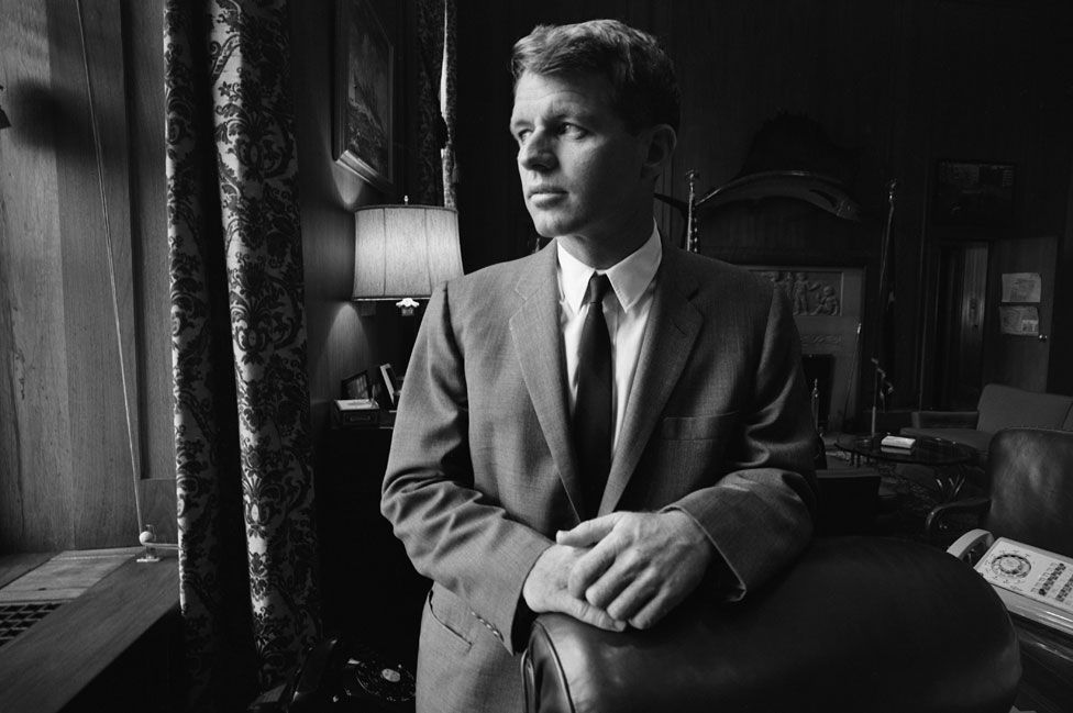 Kennedy in his Department of Justice office in 1964