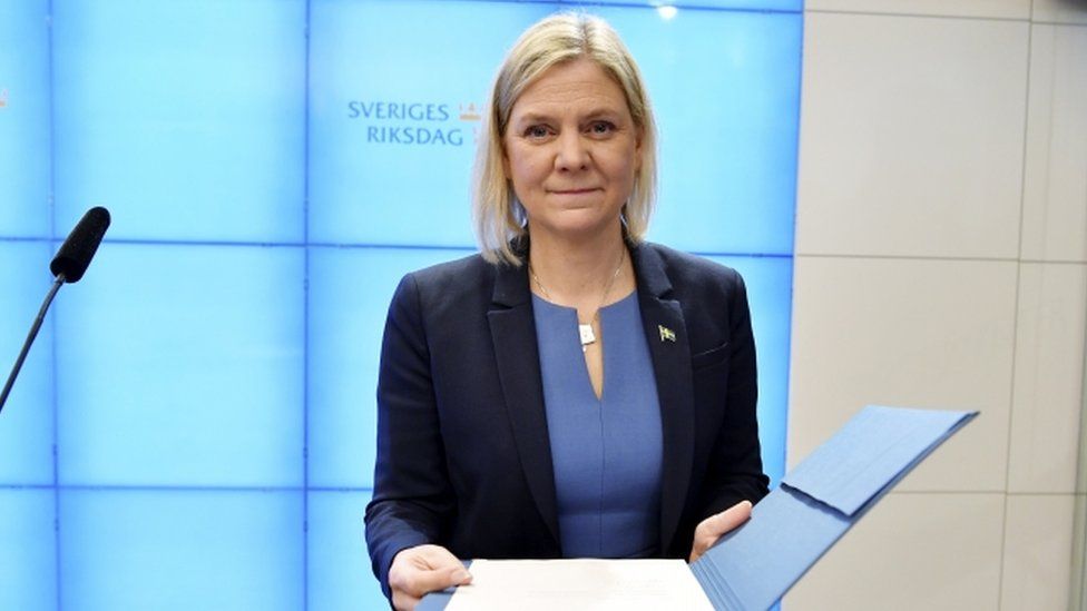 Current Finance Minister and Social Democratic Party leader Magdalena Andersson arrives for a press conference after being appointed to new Prime Minister after a voting in the Swedish parliament Riksdagen, 24 November 2021