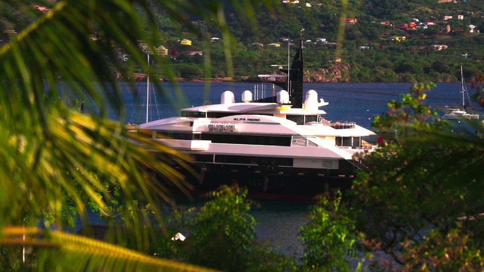 The Alfa Nero superyacht moored in Antigua's Falmouth Harbour