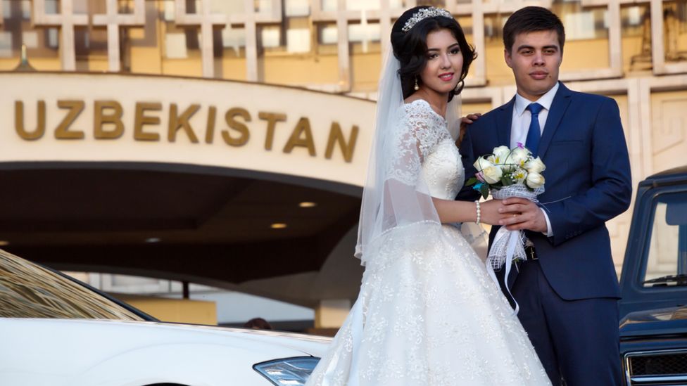 A couple getting married in Uzbekistan