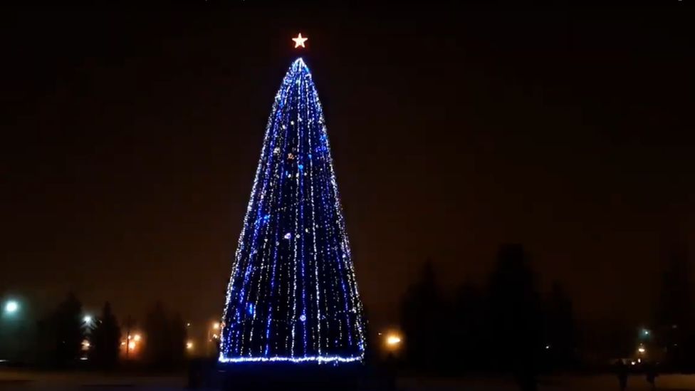Kremlin Star on New Year tree, Maladzyechna, Belarus, 2018