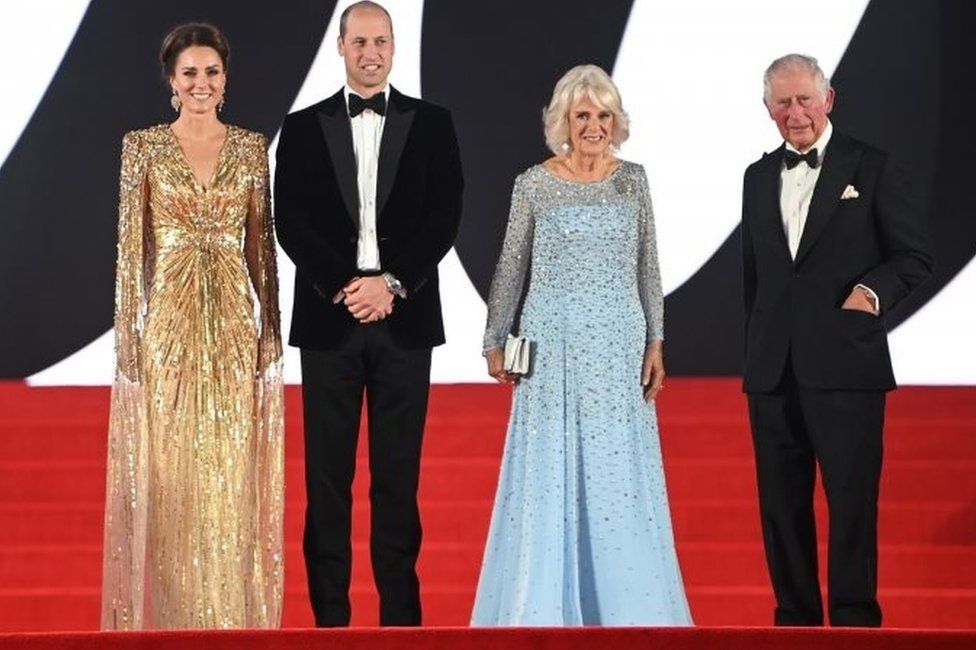 The Duchess of Cambridge with Prince William, the Duchess of Cornwall and Prince Charles at the James Bond premiere