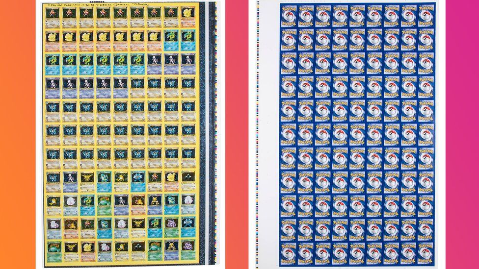 Pokémon: Rare un-cut sheet of first edition cards sold at auction - BBC  Newsround
