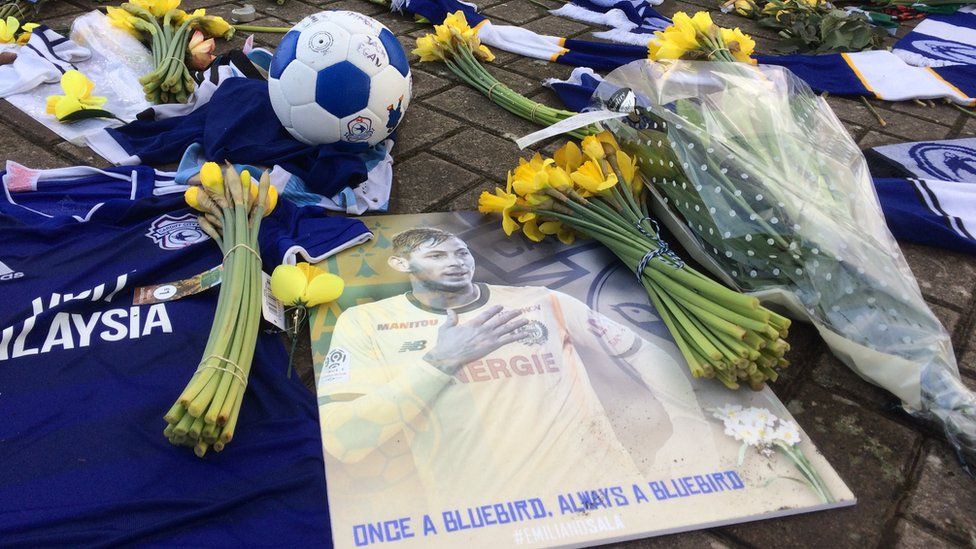 Tributes on the ground outside Cardiff City Stadium