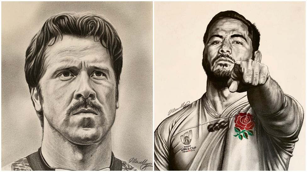 Mr Llewellyn's portraits of ex-Arsenal goalkeeper David Seaman and England rugby star Manu Tuilagi