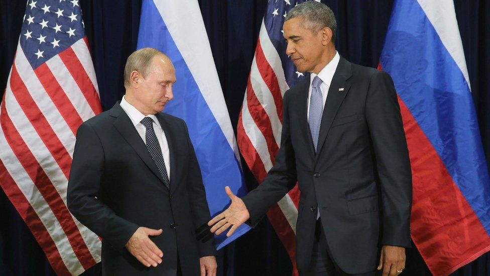 US President Barack Obama (right) and Russian President Vladimir Putin at UN, 28 Sep 15