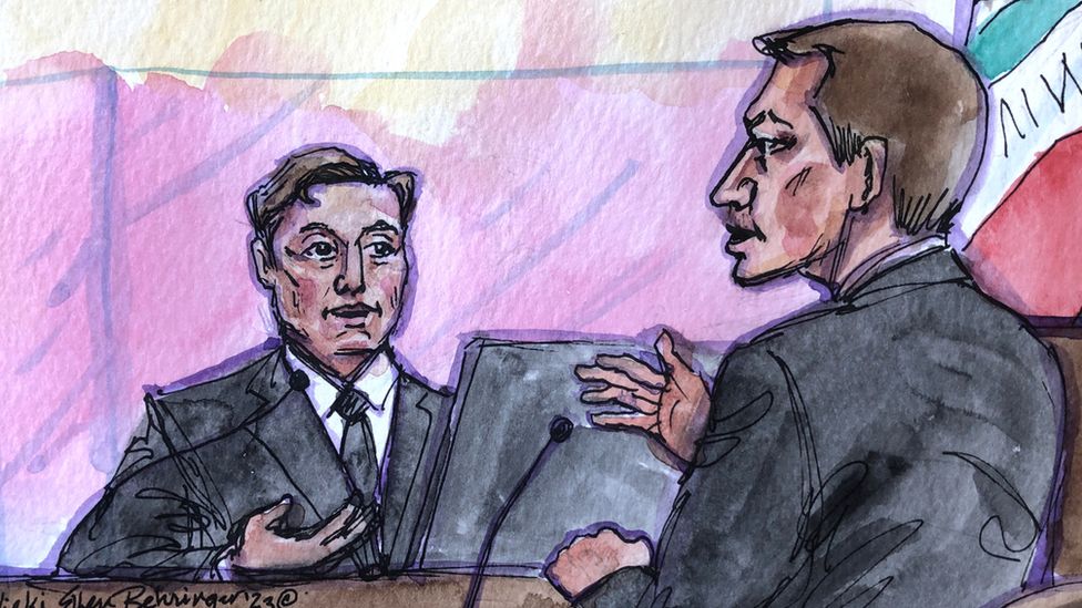Elon Musk court drawing