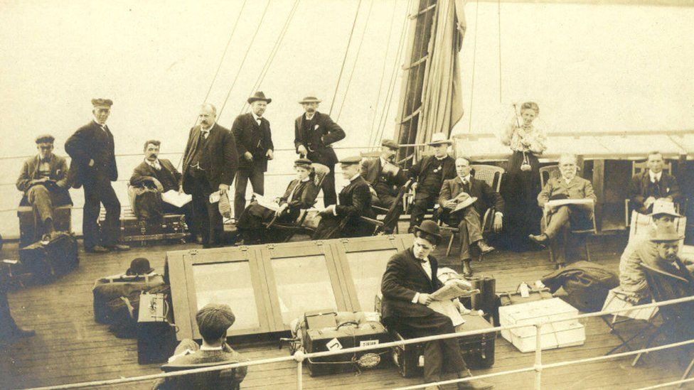 On board ship: Annie and Walter Maunder can be seen sitting together