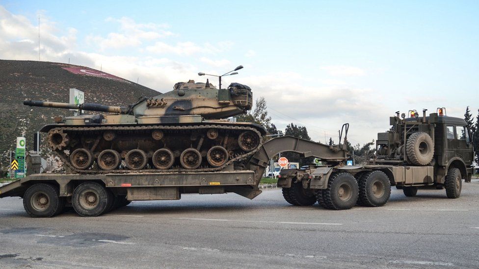 Turkish military convoy in the Hatay region of southern Turkey on 12 January 2019