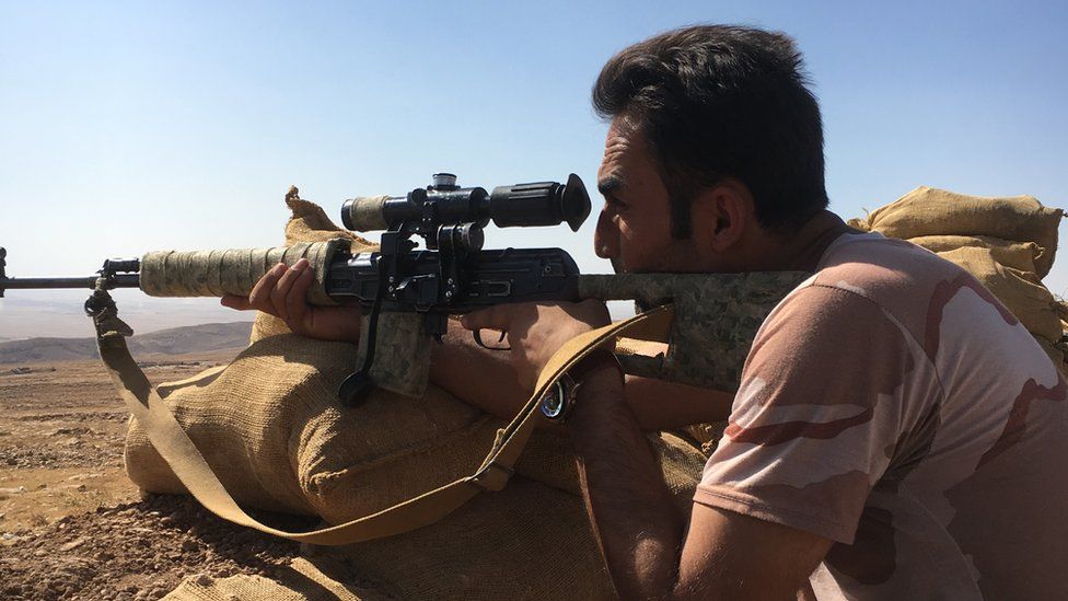 Frontline position with Kurdish Peshmerga fighters on Bashiq Mountain - 11 mms from Mosul