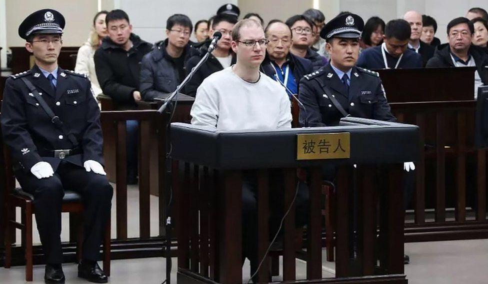 Robert Schellenberg during his retrial on drug trafficking charges in the court in Dalian in China's Liaoning province, on 14 January 2019