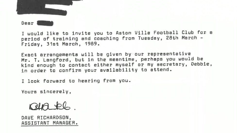 Letter from Aston Villa