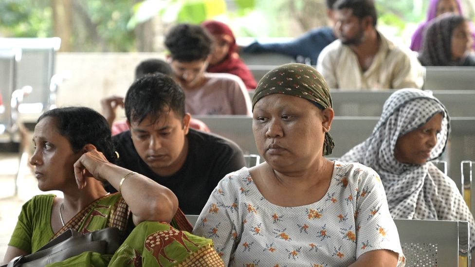 People waiting at Cachar Cancer Centre in Assam, India.
