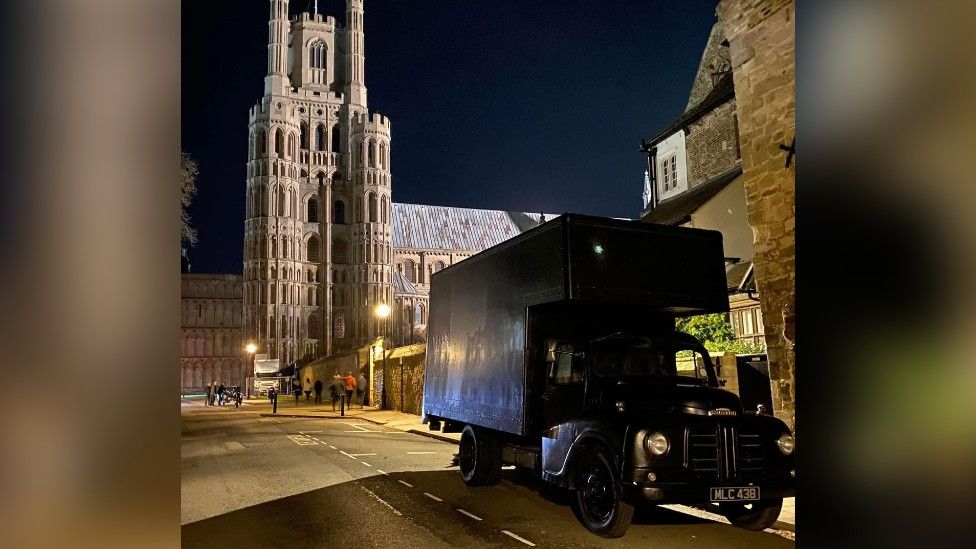Ely Cathedral and an old van