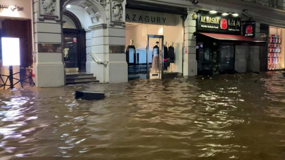 Flooded street in Knightsbridge