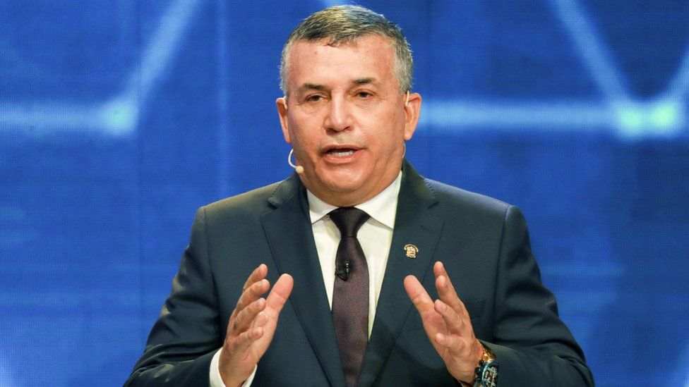 Peruvian presidential candidate for the Podemos Perú Party Daniel Urresti speaks during the second televised debate round organized by the National Electoral Jury on March 30, 2021 in Lima, Peru.